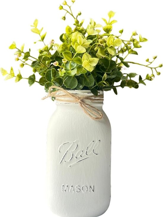 Other - Rustic Farmhouse Mason Jar Centerpiece with Flowers | 10" Dining Table Decor